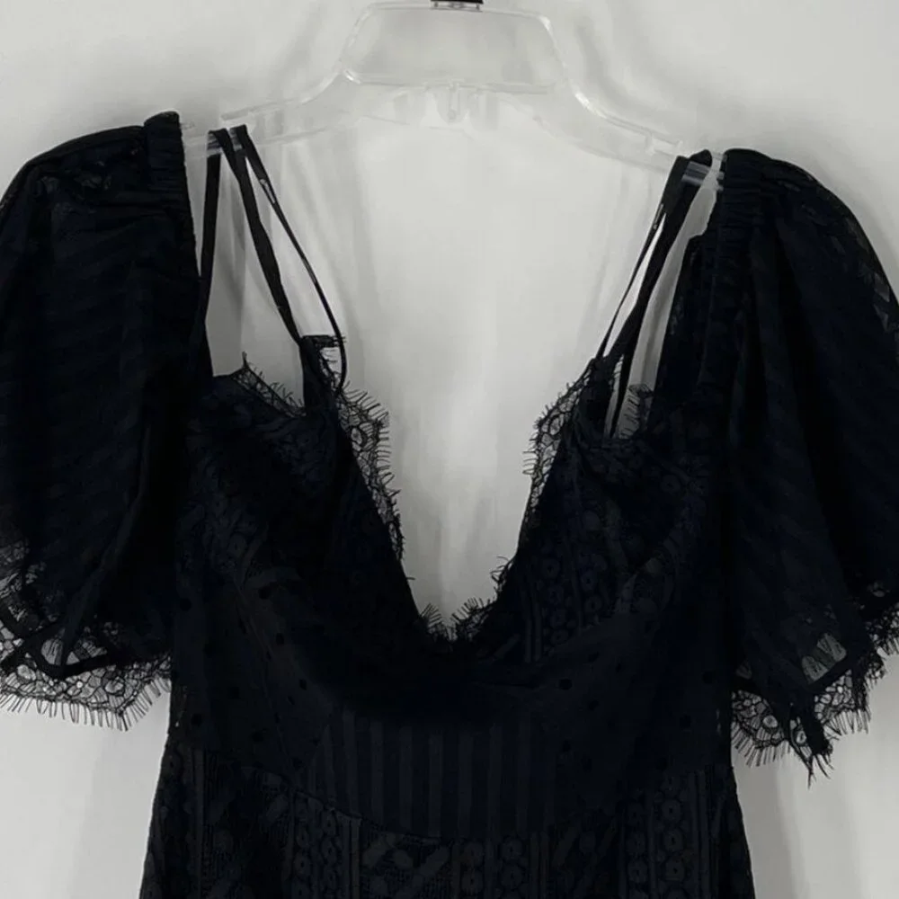 Downtown Divas Black Lace Flutter Sleeve Dress – Size XS - NWT - Picture 2 of 5